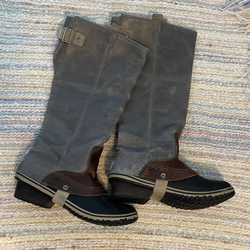 Sorel Slimpack Waterproof Riding Boots - Grey / Black / Brown Accent